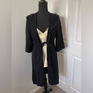 ELLE Black Knit Cardigan with Crochet Detail & Waist Tie l Size M l Poshmark